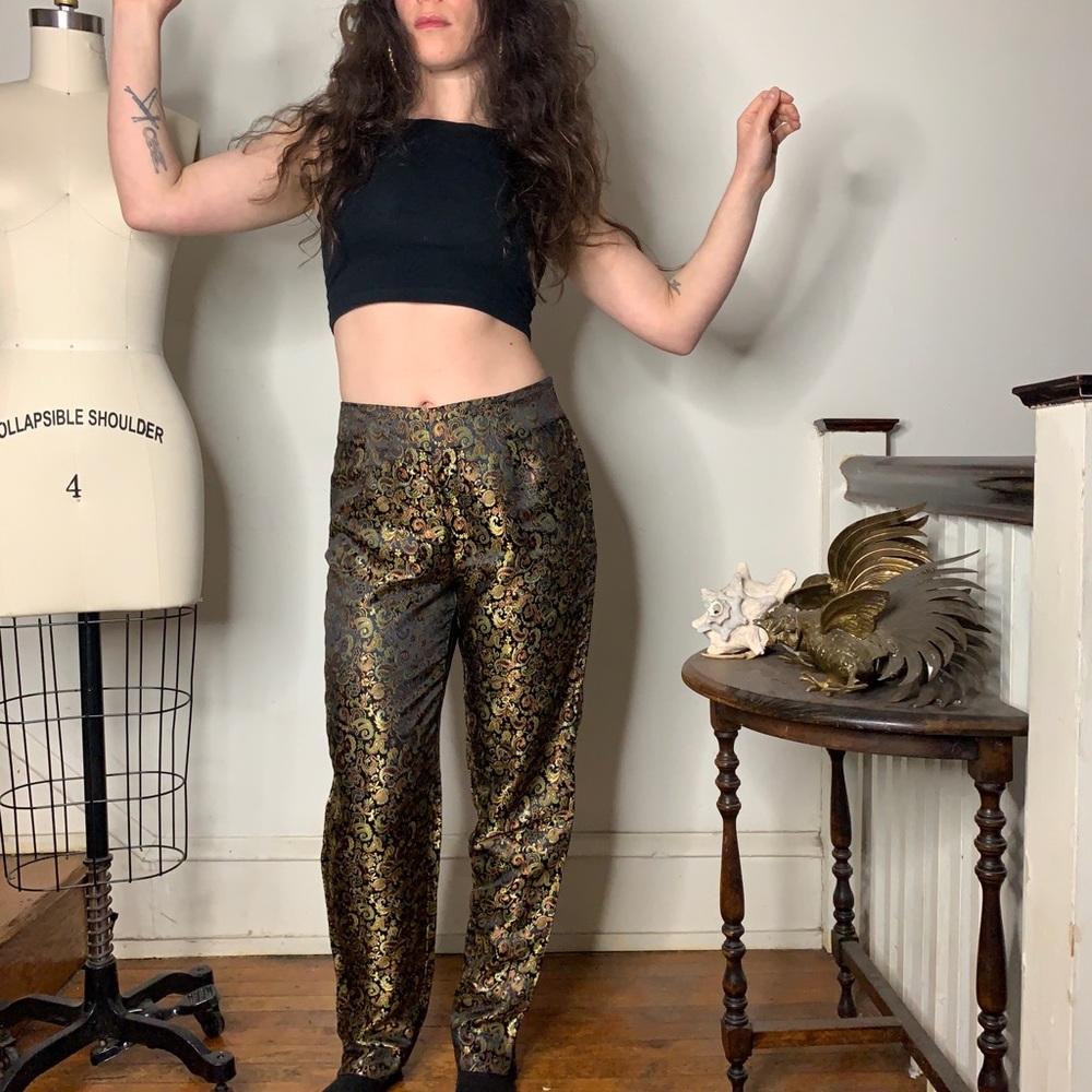 Allison Taylor gold paisley high waisted pants